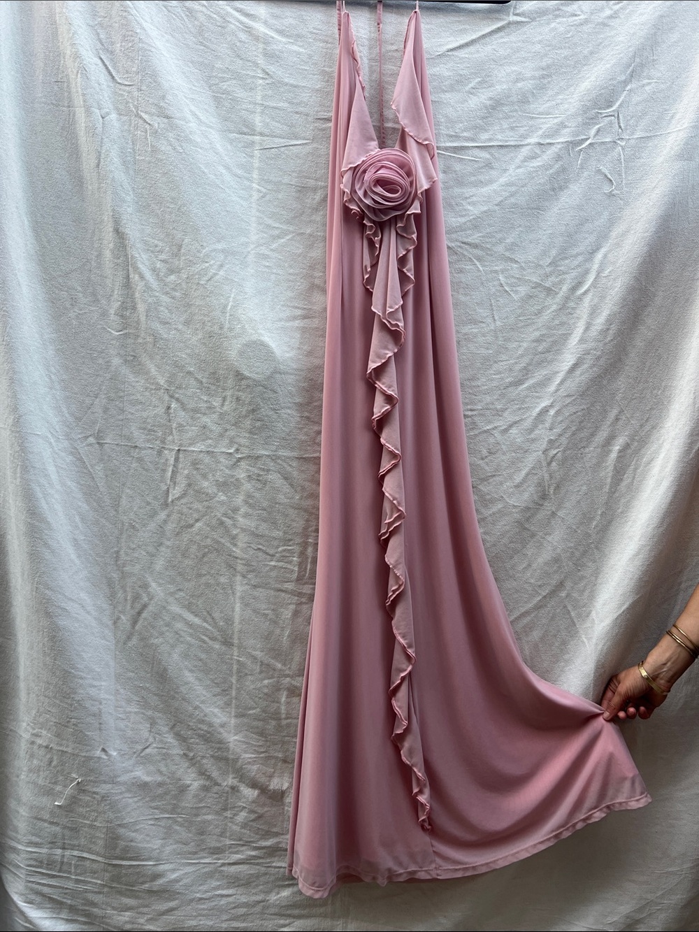 Elegant Pink Ruffle-Front Slip Dress